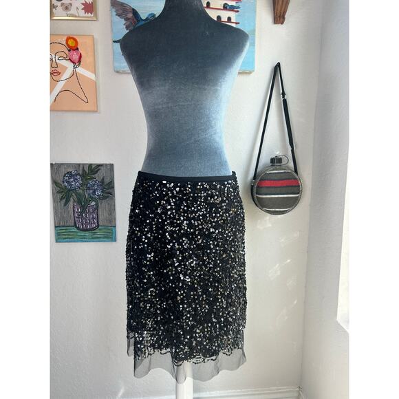 Y2K- BCBG Maxazria - Zipper- Knee Length Sequin Skirt- Black Silver Gold- Small - Picture 1 of 4
